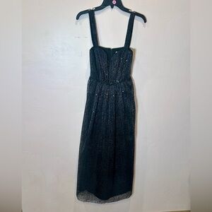 ML Monique Lhuillier Black Sequin Maxi Dress with Straps Size 4
